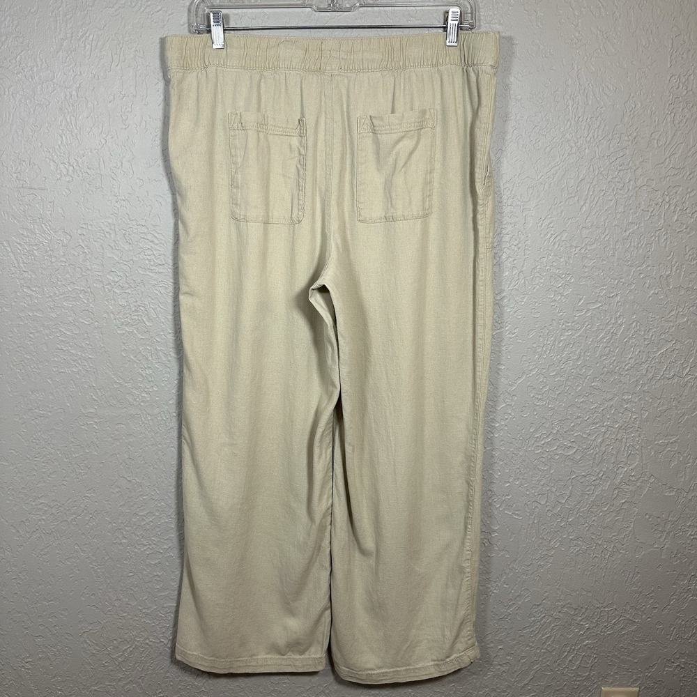 GAP Women's XL Tan Khaki Wide Leg Pants Linen Rayon Drawstring Casual Relaxed - Picture 4 of 12